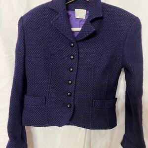 Balenciaga Vintage Deep Purple Tweed Wool Women’s Jacket Size 4/6